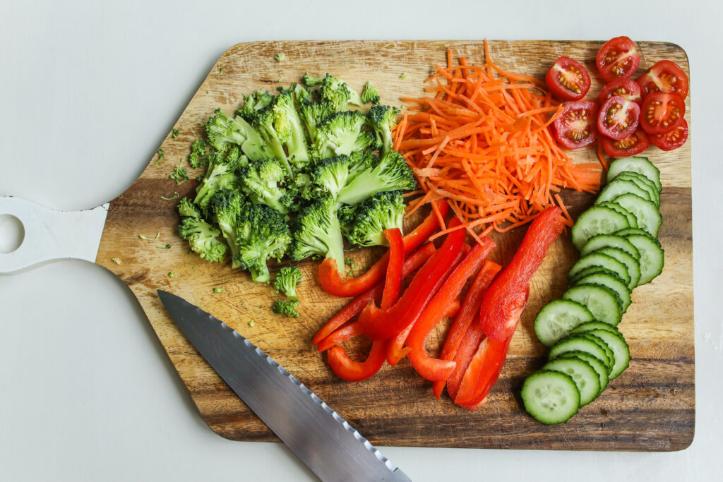 Chopped vegetables on the board